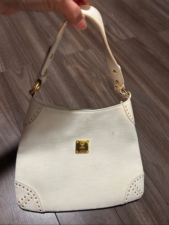 MCM Handbags - MCM Ivory  Leather Shoulder Bag with Gold Plaque Germany